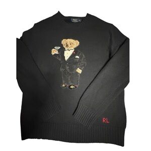 POLO RALPH LAUREN Martini Tuxedo Bear Wool Sweater Black Mens Size Xxl Rare